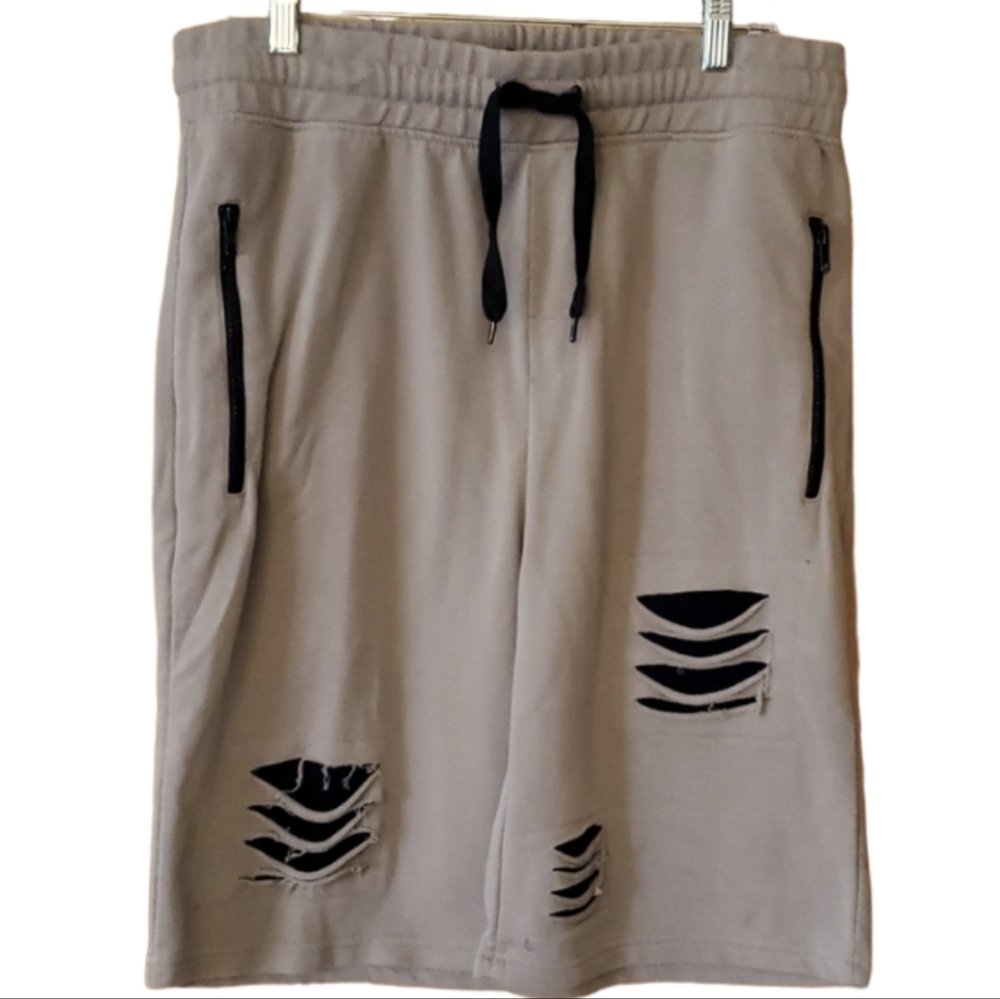 Carbon Mens Soft Distressed Grunge Sweatpant Athletic Khaki‎ Shorts Size XL